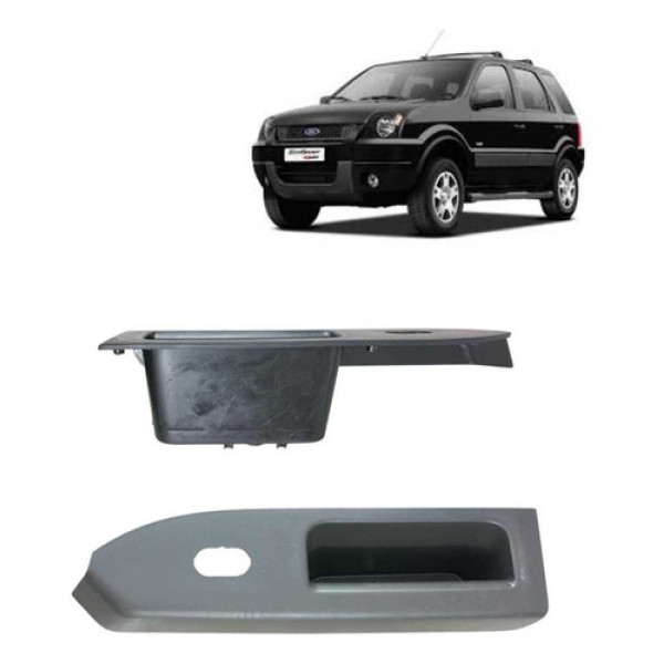 Moldura Puxador Botão Vidro Traseiro Esquerdo  Ecosport 2005 Cinza