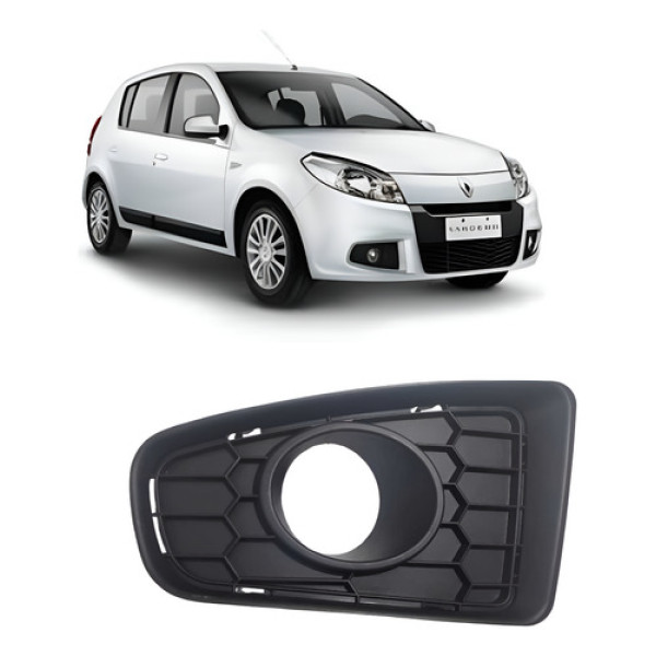 Moldura Grade Milha Renault Sandero 2012 2013 2014 Esquerdo Preto Esquerdo