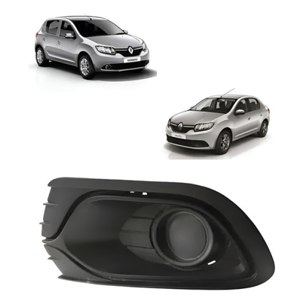 Moldura Tampão Farol Milha Le Renault Sandero 2014 A 2017 Preto Esquerdo