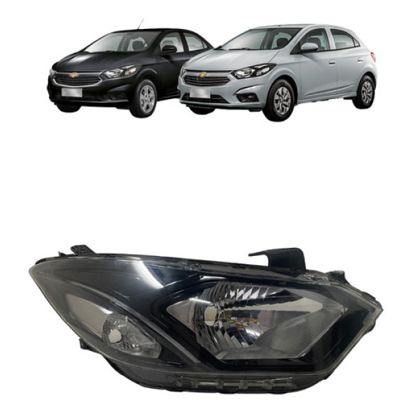 Farol Onix Prisma 2018 Com Led Elétrico Friso Preto Direito  Direito/passageiro