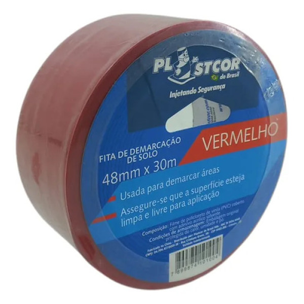 Fita Demarcação Solo Antiderrapante Pvc 4.8cm X 30m Vermelho Vermelho