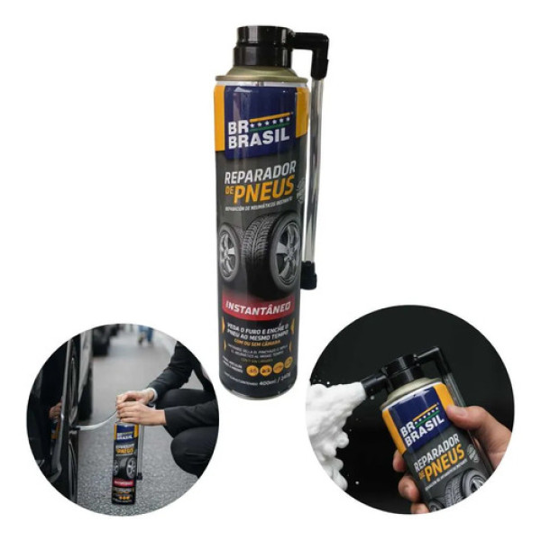 Spray Reparador Instantâneo Furo Pneu Br Brasil 400ml Preto