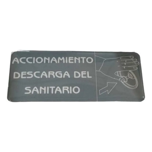 Adesivo Resinado Intruções Descarga Wc Onibus 14,3x6,2 Cm Cinza E Branco
