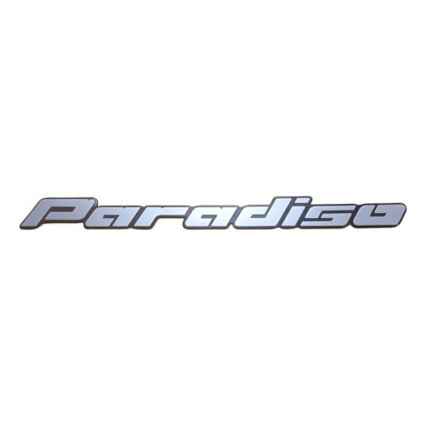 Emblema Marcopolo Paradiso C/ Marcas Armazenamento 58x5,5 Cm Cromado E Preto