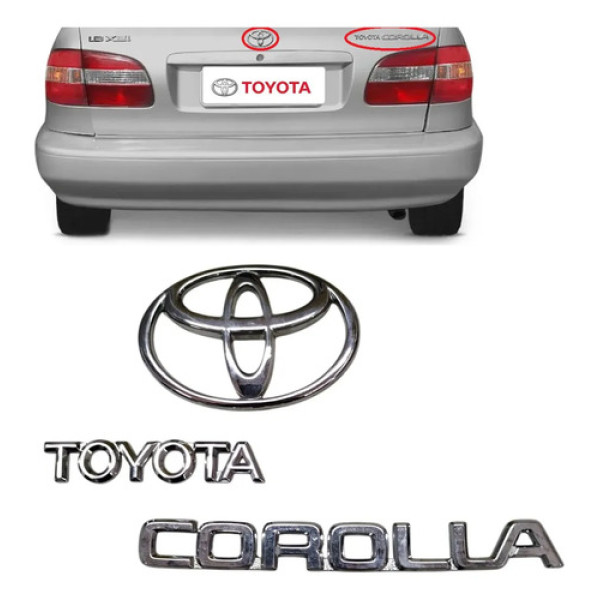 Kit Emblema Tampa Traseira Toyota Corolla 98 99 2000 2001 Prateado