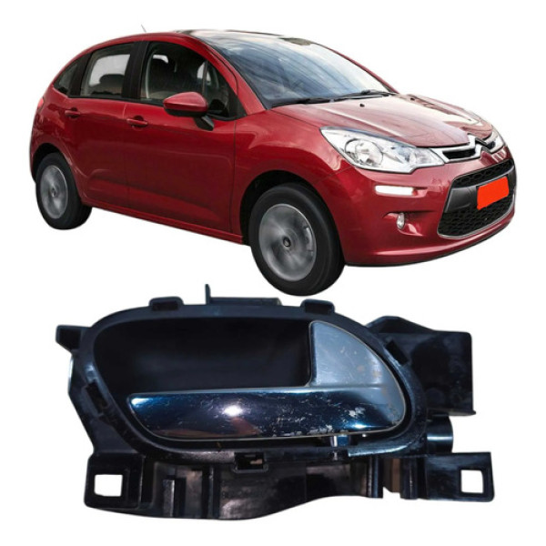 Maçaneta Interna Traseira Direita Citroën C3 2013 9683446577 Preto Traseira
