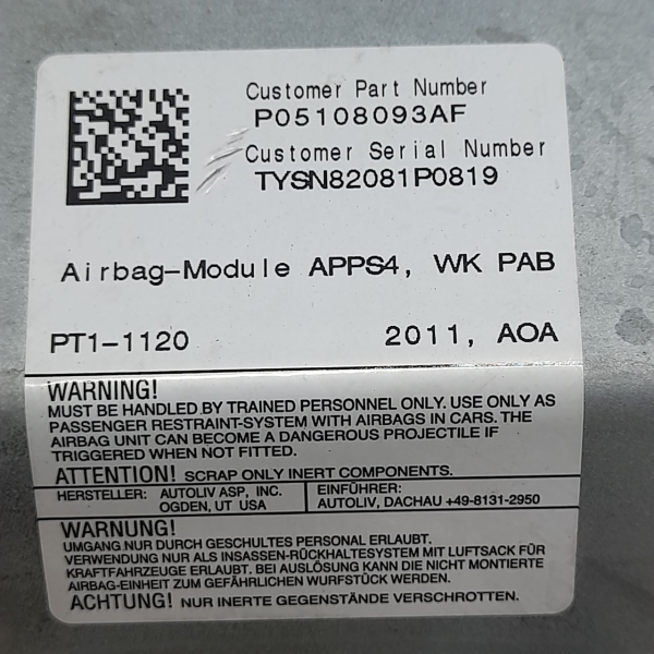 BOLSA AIRBAG PAINEL  JEEP GRAND CHEROKEE 3.6 2012 210052