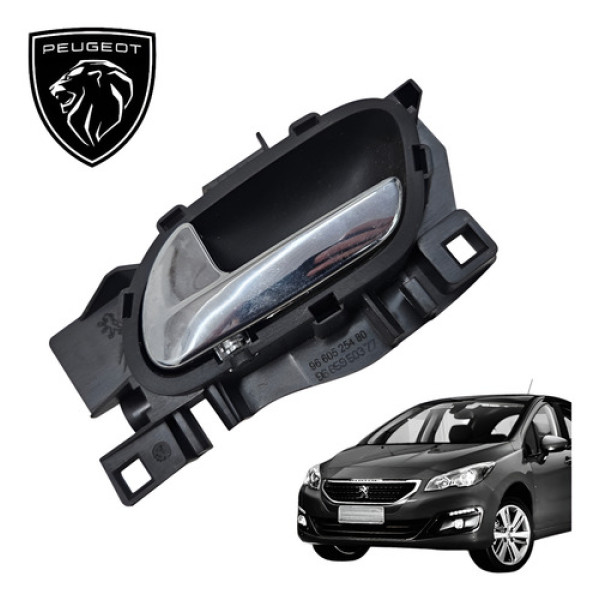 Maçaneta Interna Traseira Esquerda Peugeot 308 2013 A 2017 Cromada Traseira