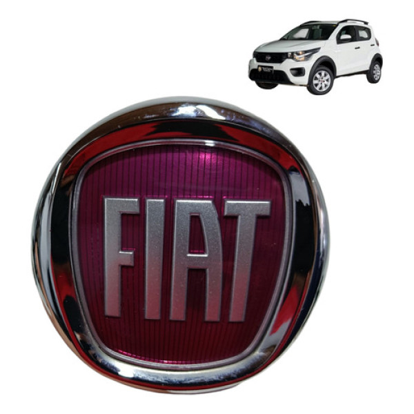 Emblema Grade Dianteira Vermelho Fiat Mobi 2015 2017 2020 Prata E Vermelho