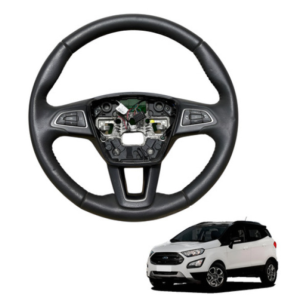 Volante Direção Ford Ecosport 2019 2020 2021 Couro Comando Preto