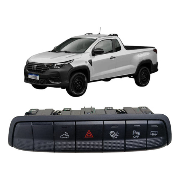 Botão Comando Central Pisca Alerta Fiat Strada 2022 2023 Preto