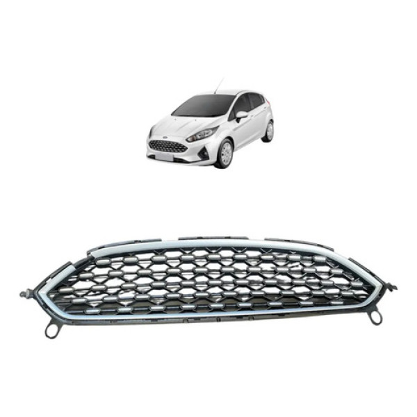Grade Central Parachoque Ford New Fiesta 2017 2019 C/detalhe Preta E Prata