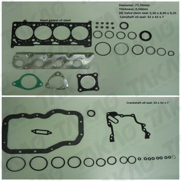 Junta Completa s/ Retentor Traseiro (JG) - Audi/Volkswagen 1.4/1.6L 8V A3,Golf Gol,Golf,Fox,Polo Saveiro,Voyage