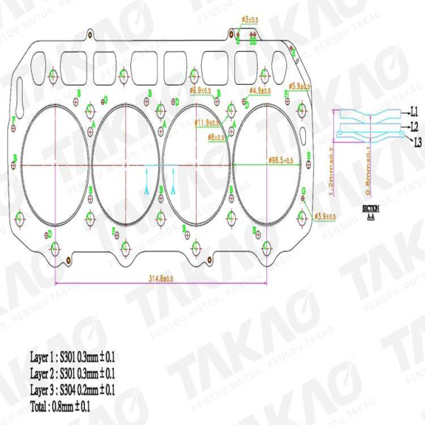 Junta de Cabeçote - Emp. Motor Yanmar 4TNE98 - 3.3L 8V L4 Hyster, Yale após 06 Diesel