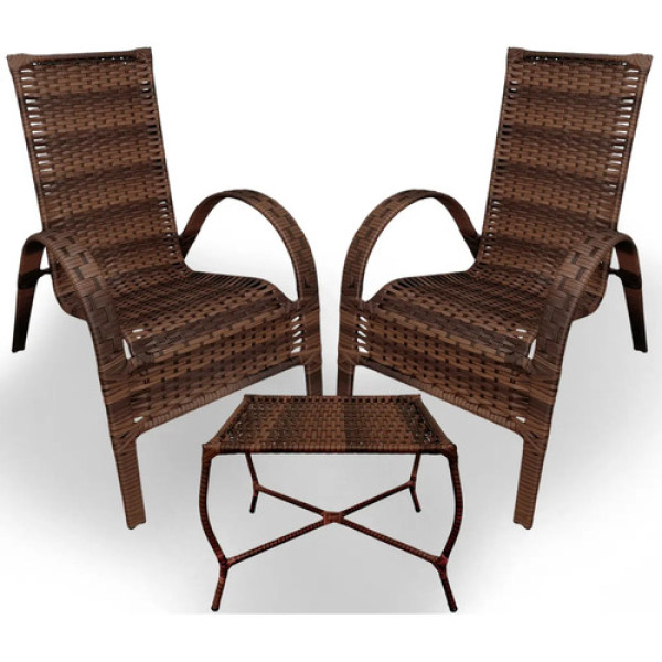 Assento De Jardim Km Móveis & Decor Cadeiras De Junco Com Mesinha Amêndoa Chocolate