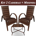 Assento De Jardim Km Móveis & Decor Cadeiras De Junco Com Mesinha Amêndoa Chocolate