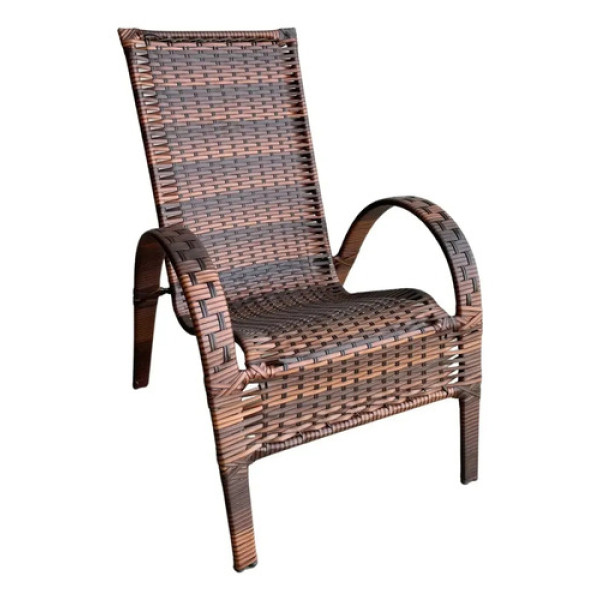 Cadeira De Jardim Paulinho Auto Peças Junco Premium Com Braços 1 Corpo 99cm X 74cm X 60cm Amêndoa Listras