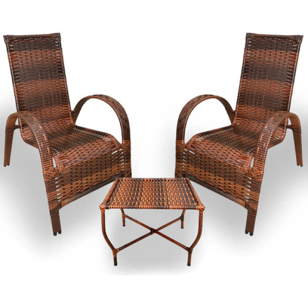 Assento De Jardim Km Móveis & Decor Cadeiras De Junco Com Mesinha Amêndoa Terracota