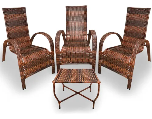 Assento De Jardim Km Móveis & Decor Cadeiras De Junco Com Mesinha Amêndoa Terracota