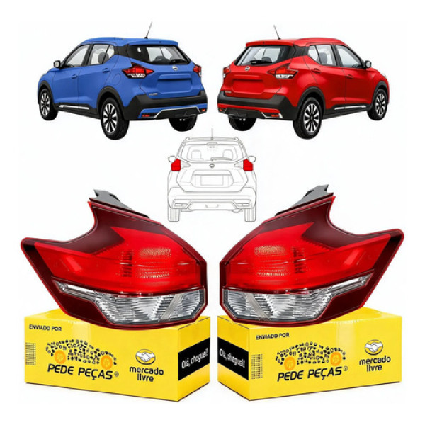 Par Sinaleira Traseira Nissan Kicks 2017 A 2021 Sv Sl Active Ambos Lados Vermelho