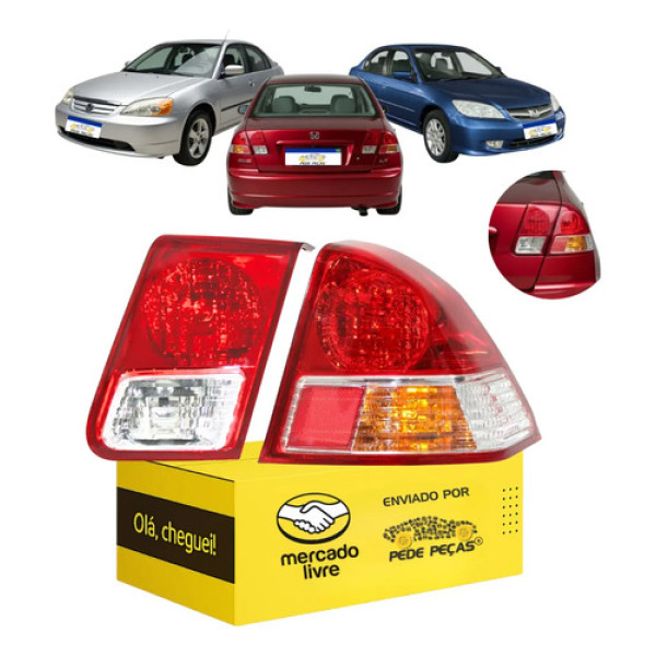 Par Lanterna Direita Honda Civic 2003 2004 2005 2006 Nova Direito/passageiro Vermelho