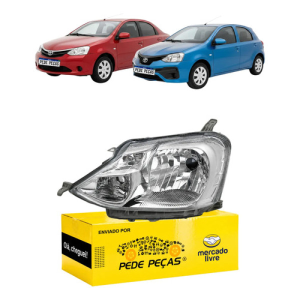 Farol Toyota Etios 2013 14 A 2018 Cromado Carcaça Cinza Le Esquerdo/motorista