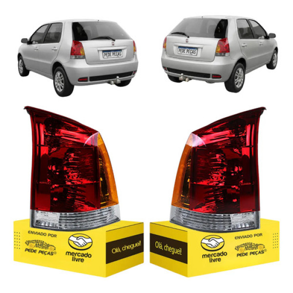 Par Lanterna Traseira Fiat Palio 2003 04 05 A 2008 Tricolor Ambos Lados Vermelho/cristal/âmbar
