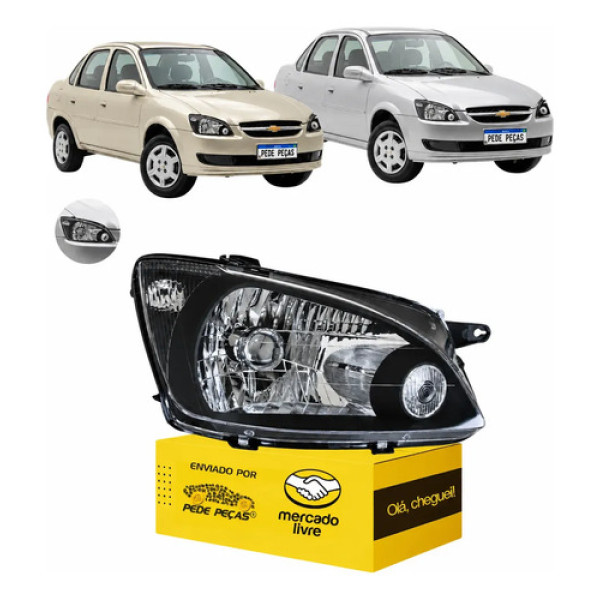 Farol Chevrolet Classic Máscara Negra 2011 A 2016 Direito Direito/passageiro