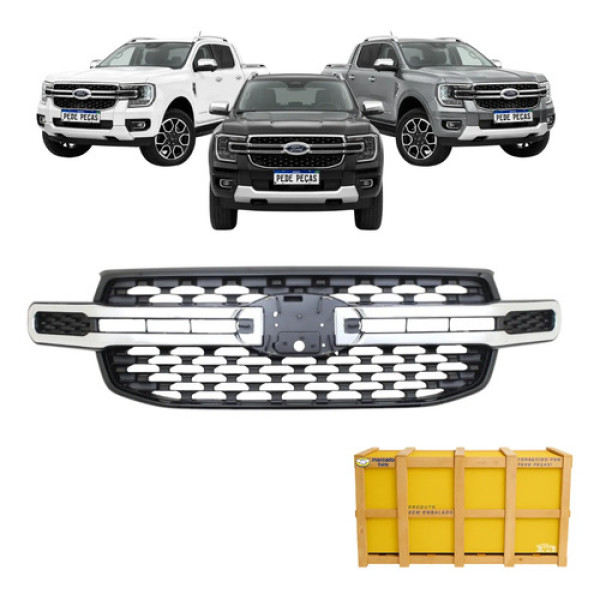 Grade Central Ford Ranger 2024 2025 2026 Preto/cromado