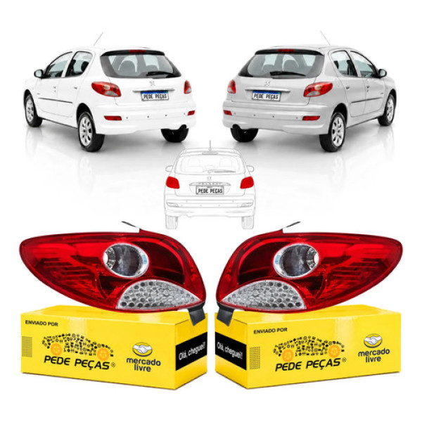 Par Lanterna Traseira Peugeot 207 Hatch 2008 09 10 11 A 2015 Ambos Lados Vermelho/cristal Com Grade Cromada