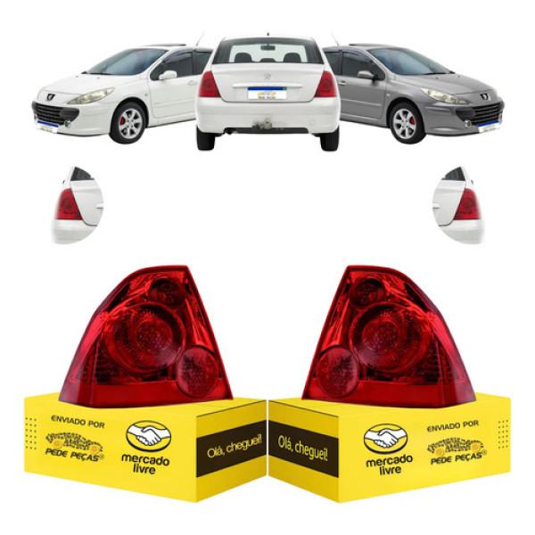 Par Lanterna Traseira Peugeot 307 Sedan 2007 08 09 10 A 2012 Ambos Lados Vermelho