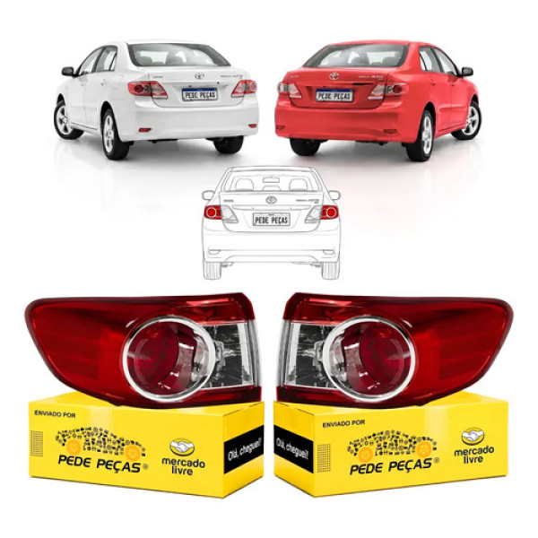 Par Lanterna Sinaleira Canto Corolla 2012 2013 2014 S/led Ambos Lados Vermelho Cristal