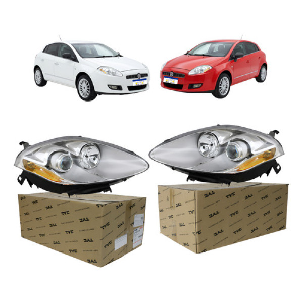 Par Farol Elétrico Fiat Bravo 2011 A 2016 Foco Duplo C/globo Ambos Lados