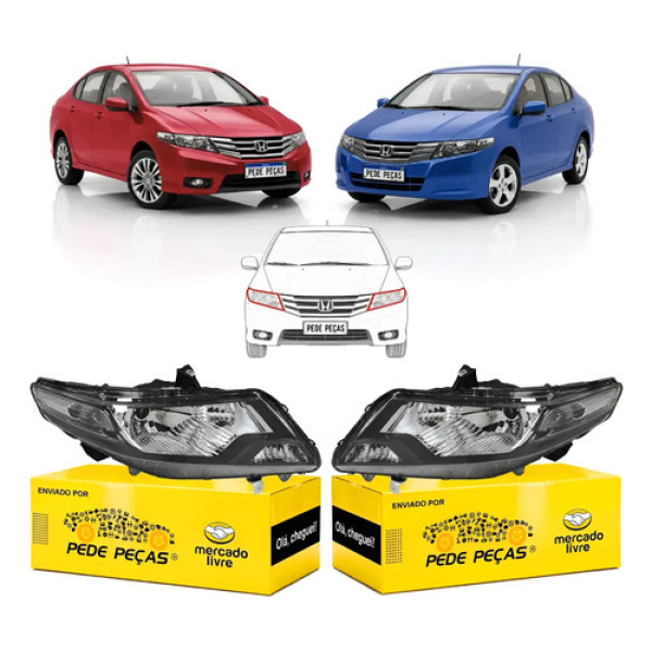 Par Farol Honda City 2009 2010 A 2015 C/regulagem Elétrica Ambos Lados