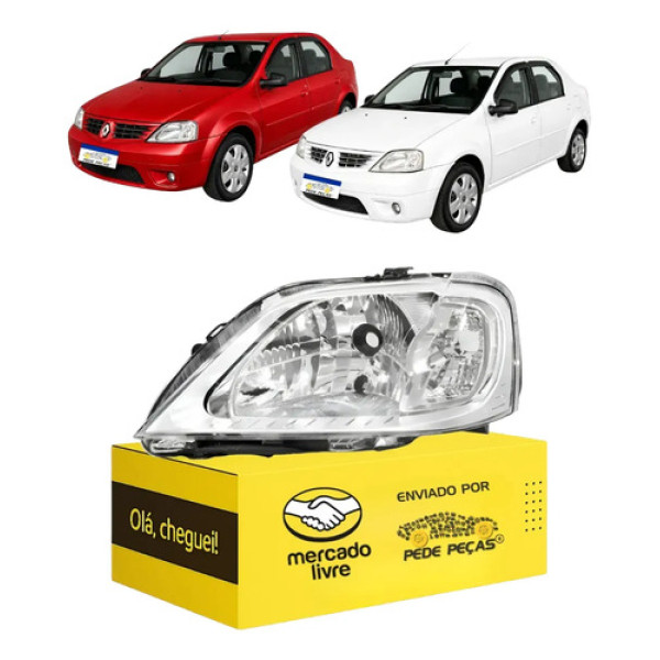 Farol Renault Logan 2007 2008 2009 2010 Cromado Le Esquerdo/motorista