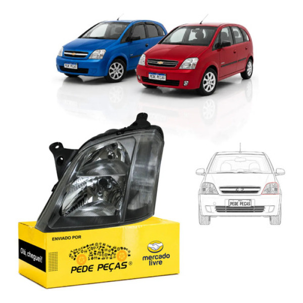 Farol Meriva Ss 2003 2004 2005 2006 A 2012 Mascara Cinza Le Esquerdo/motorista