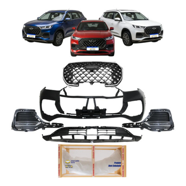 Kit Parachoque Tiggo 8 2023 2024 2025 2026 Grade C/milha Preto