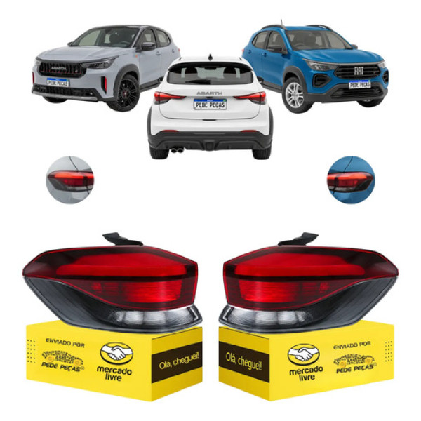 Par Lanterna Fiat Pulse Hybrid Tributo 22 23 24 25 26 27 Led Ambos Lados Vermelho