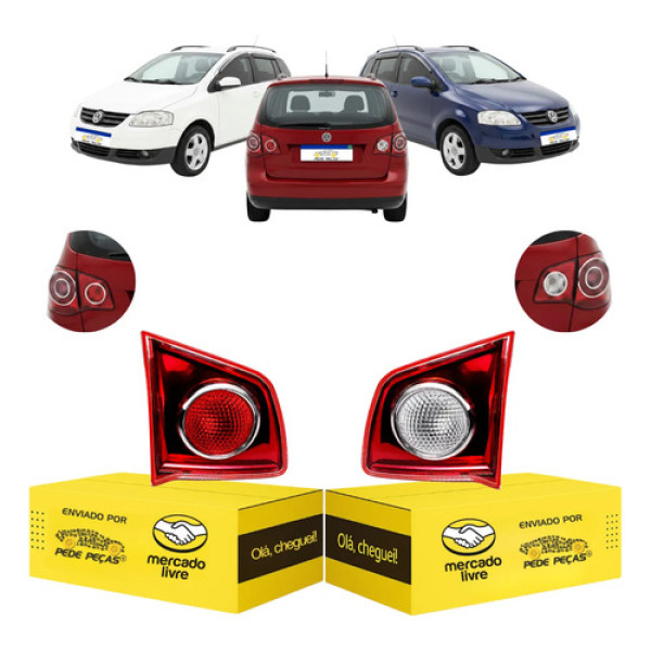 Par Lanterna Tampa Malas Vw Spacefox 2006 A 2010 Vermelho Ambos Lados Vermelho Cristal