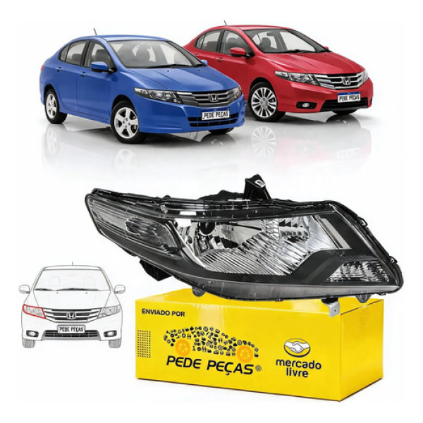 Farol Honda City 2009 2010 A 2015 C/regulagem Elétrica Ld Direito/passageiro