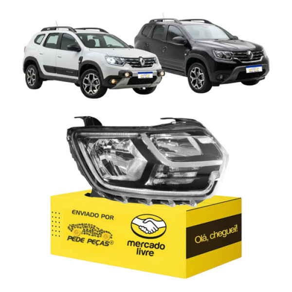 Farol Direito Renault Duster 2021 22 23 2024 C/led C/reator Direito/passageiro