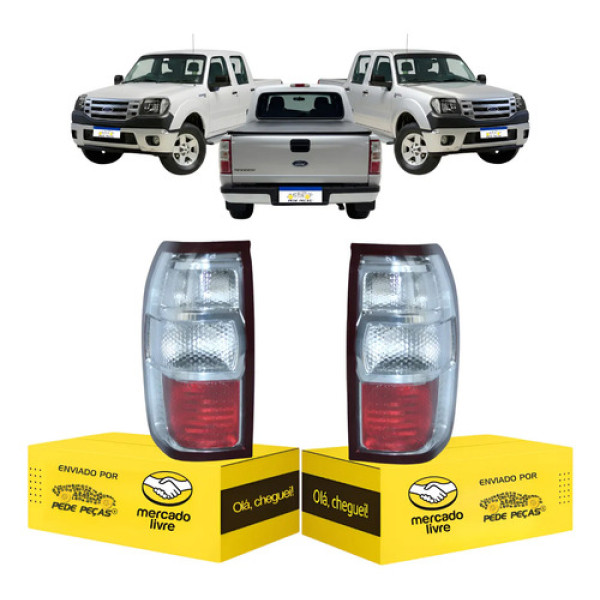 Par Lanterna Ford Ranger Xl Xls Xlt 2010 11 2012 Ré Cristal Ambos Lados Vermelho Cristal