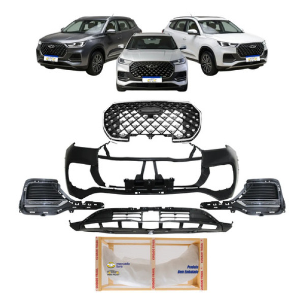 Kit Parachoque Grade C/milha Tiggo 8 2023 2024 2025 2026 Preto Mate