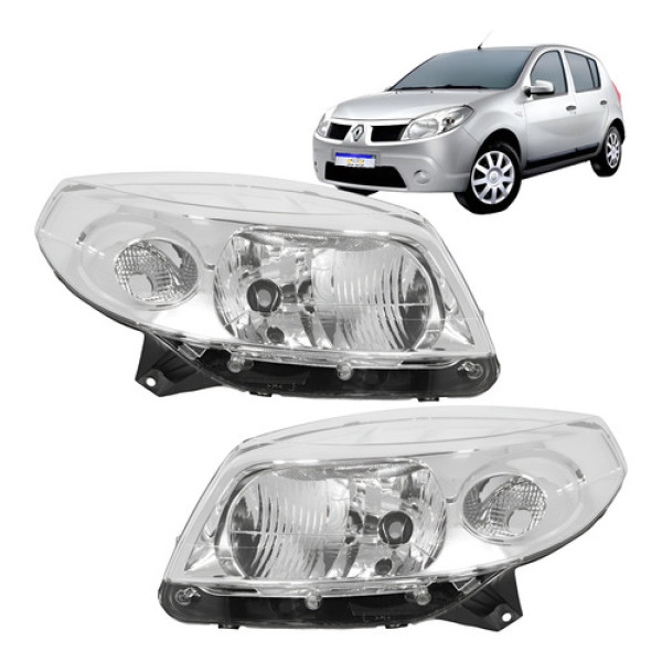Farol Renault Sandero Cromado 2008 2009 2010 2011