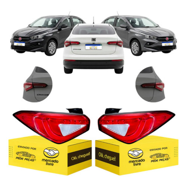 Par Sinaleira Traseira Fiat Cronos 2018 A 2026 C/led Cristal Ambos Lados Vermelho