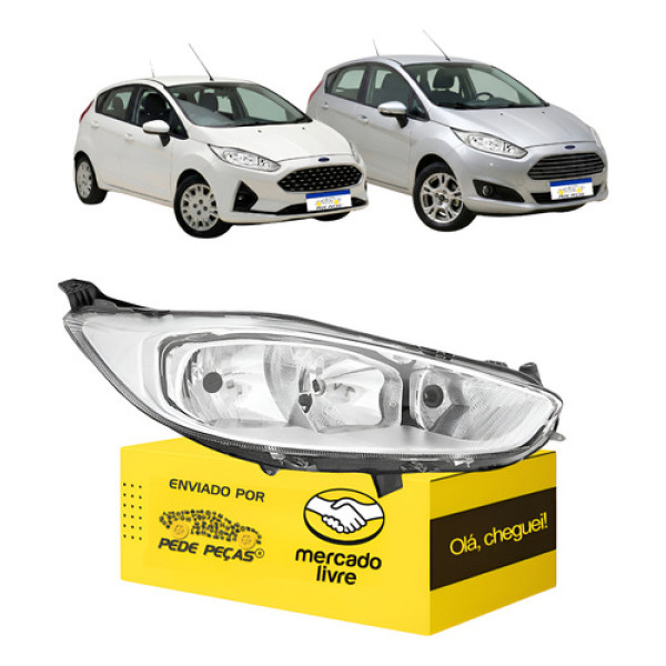 Farol Ford Fiesta 2014 2015 2016 2017 2018 2019 L.d Cromado Direito/passageiro