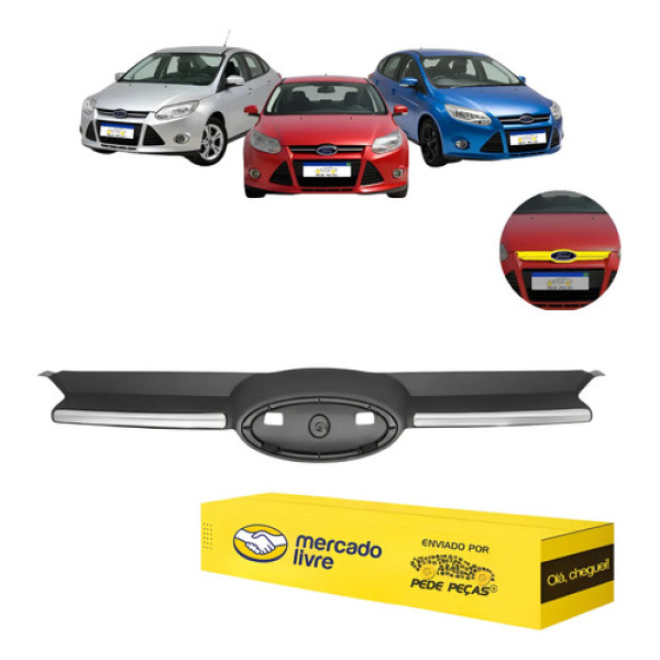 Grade Dianteira Superior Ford Focus 2014 2015 Preto Com Friso Cromado