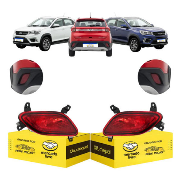 Par Refletor Parachoque Tiggo 2 2018 19 20 21 2022 C/função Vermelho