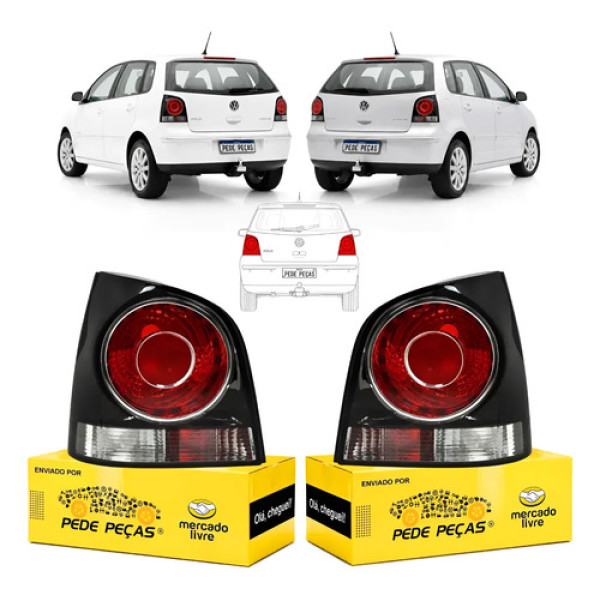 Par Lanterna Traseira Vw Polo Hatch 2007 08 09 A 2014 Fumê Ambos Lados Fumê