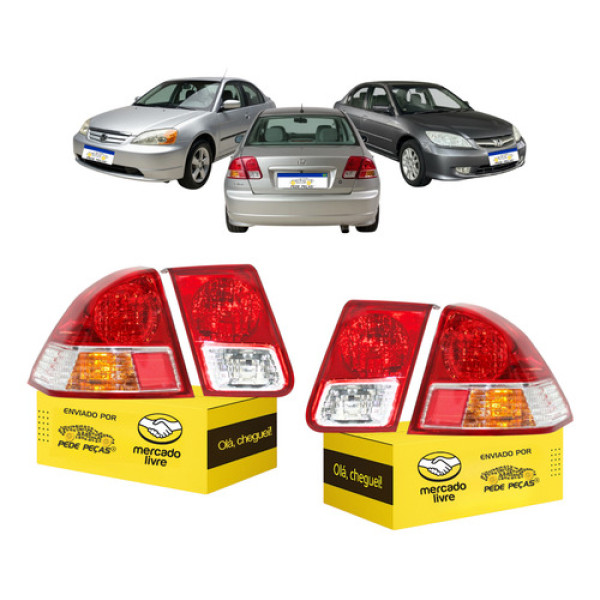 Jogo Lanterna Honda Civic 2003 2004 2005 2006 Nova Ambos Lados Vermelho